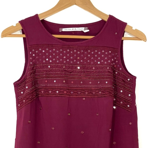 Chelsea & Violet Women’s Size XS Burgundy Red Sequin Tassel Hem Shift Dress - Picture 2 of 9